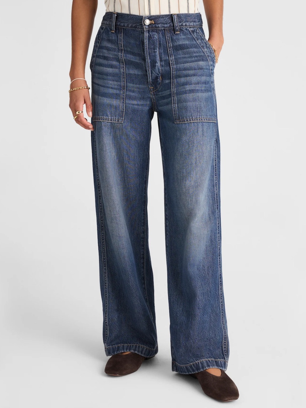 Madewell Low Slung Baggy Jeans in Airy Denim NWT Size 25 Wide Leg Full Length - Picture 2 of 10